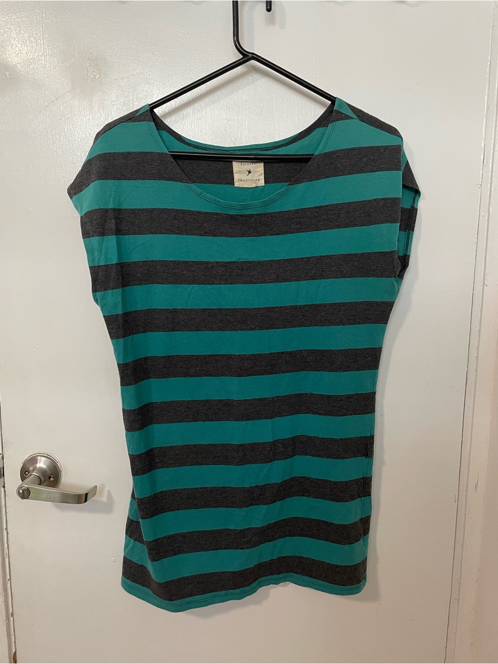 Striped Teal and Charcoal Casual Women’s Long Short/Mini Dress